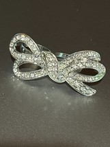 Huge Clear Rhinestone Encrusted SIlvertone Ribbon Bow Two Finger Ring Size 5.75 - £10.46 GBP