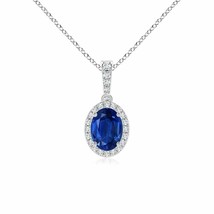 Authenticity Guarantee 
Vintage Style Oval Sapphire Halo Pendant in 14K White... - £2,321.08 GBP
