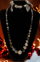 Premier Designs Dark Amber Beads Center Faux Diamonds Necklace Paparazzi Black - £7.68 GBP