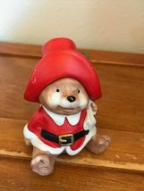 Vintage Small Ceramic Paddington Bear w Santa Claus Outfit &amp; Toy Bag Sitting Dow - £7.43 GBP