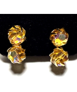 Vintage Alice Caviness Clip On Earrings, Amber Colored Round Beads Gold ... - $14.99