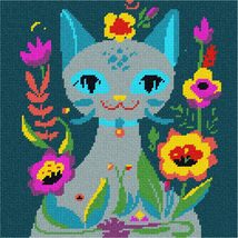 Pepita needlepoint canvas: Wacky Floral Cat, 10&quot; x 10&quot; - £58.28 GBP+