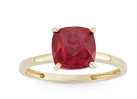 Square Cushion Lab Created Ruby 10K Yellow Gold Ring Size 6 7 8 10 - $689.99