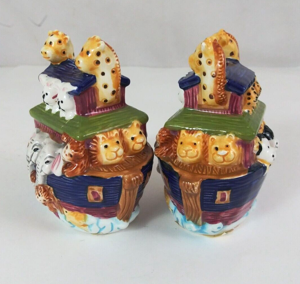 Jay Imports Noah&#39;s Ark Bright Colorful 3.75&quot; Salt &amp; Pepper Shakers - $9.89