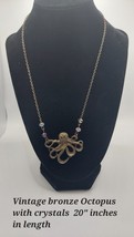 JEWELRY Vtg  Bronze Octopus with Crystal Pendant Necklace  Attached 20&quot; long - £11.67 GBP