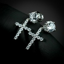 3.05 Ct Mens Cross Round Diamond Drop Dangle Stud Earrings 925 Sterling Silver - £47.92 GBP