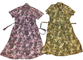 Pair VTG 1960s Swirl House Dresses Matching Pattern S/M Costume Gramma - $59.35