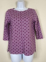Kim Rogers Womens Size S Purple Geometric Boat Neck Knit Blouse 3/4 Sleeve - £6.06 GBP