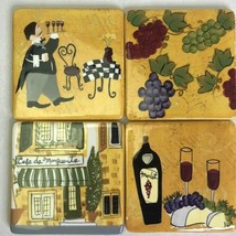 Bistro Pattern Wine Server Waiter Coasters Summer Living Ceramic Cork   - £15.69 GBP