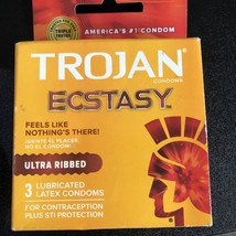 Trojan Ultra Ribbed Ecstasy Condoms Thin Latex Lubricated Textured - £4.02 GBP