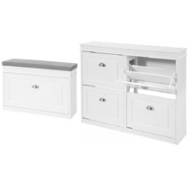 White Shoe Cabinet And Storage Bench, Fsr79-W, Fsr82-L-W - £312.80 GBP