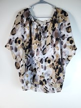 LOFT Blouse Top Womens Medium Multicolor Animal Print V Neck Drawstring Pullover - $14.79