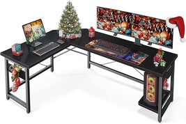 Coleshome 66&quot; L Shaped Gaming Desk, Corner Computer Desk, Sturdy Home, Black - £166.22 GBP