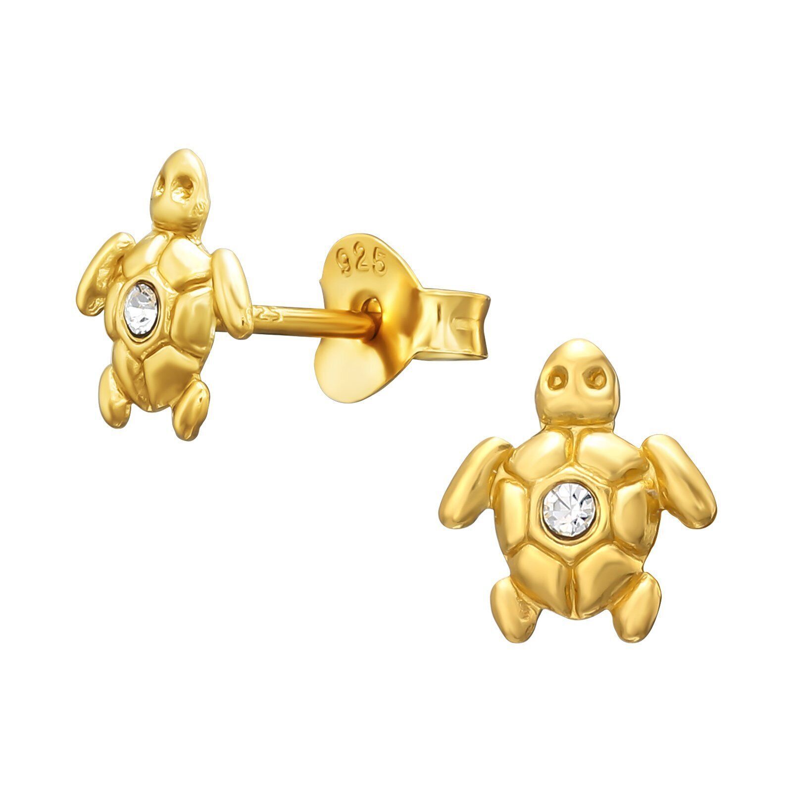 Primary image for Turtle Earrings 925 Silver Stud Earrings Gold Plated with Crystals