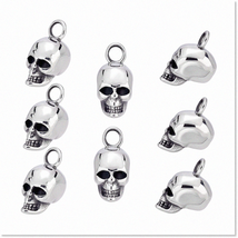 8pcs Antique Silver Skull Pendants - 20mm Stainless Steel Head Charms for Jewelr - $40.58