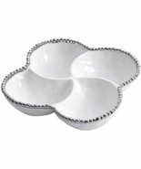 4 Section Serving Bowl Dip Salsa 2572 Salerno White Silver Trim Ceramic ... - $1,012.77 MXN
