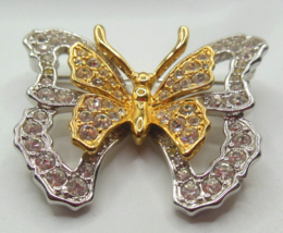 Vintage Signed Nolan Miller Two-tone Clear Rhinestone Butterfly Brooch - £43.14 GBP
