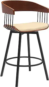 Benjara Vera 27 Inch Swivel Counter Stool Chair, Open Back Faux Leather, Cream,  - £269.63 GBP