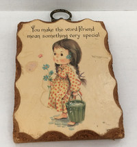 Vintage Paula Cutes small wood wall hanging desk  friend plaque little girl - $19.75