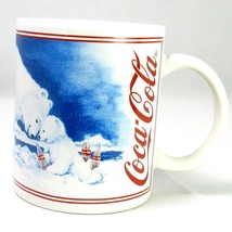 1996 Polar Bear Push Coca-Cola Classic Brand Holiday Collectible Mug - £16.55 GBP