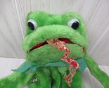 Vintage Frog Hand Puppet Green Red mouth squeak sound Plush Toy BLOWER B... - $13.50