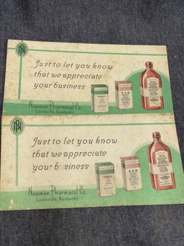2 Vintage Newman Pharmacal Company Blotters Louisville KY Glyco Phospho ... - $4.95