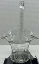 Vintage Clear glass basket with frosted etched flowers 8” Pressed Handle - $14.84