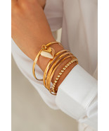 Gold 5pcs Minimalist Heart Charm Beaded Bracelet Set - $5.13