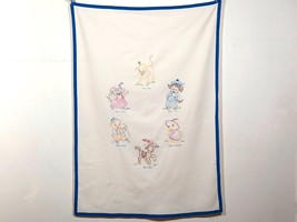 Sweet Vintage Hand Embroidered Baby Blanket - 6 Animals and Sounds - £49.35 GBP