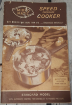 Vtg MIRRO-MATIC Speed Pressure Cooker 1972 Standard Model Manual Recipes Book - £6.99 GBP