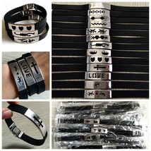  mixed men s women s black silicone bracelets stainless steel wristbands trendy bangles thumb200