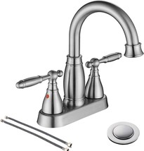 Brushed Nickel Bathroom Sink Faucet Set, Centerset 4 Inch Swivel 360°, Bn - £41.55 GBP