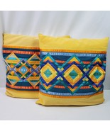 Vintage Handmade Mexico 2 Throw Pillows w/ Pillow Inserts Colorful 16x17... - $698.08 MXN