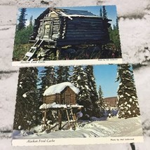 Vintage Postcards Alaska Joe Alaskan Food Cache Log Cabins Lot Of 2 Scalloped  - £7.78 GBP