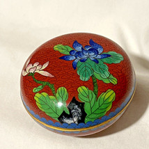 Cloisonne Round Trinket Box Cinnabar Blue White Flowers Jewelry - $29.69