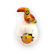 Hatched Egg Pottery Bird Orange Toucan Yellow Parrot Mexico Hand Painted 251 - £22.15 GBP