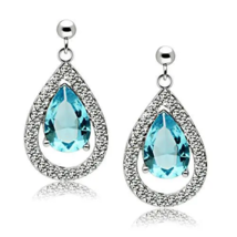 3W083 - Rhodium Brass Earrings with Synthetic Glass in Sea Blue - $21.99