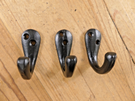 3 BLACK COAT HOOKS IRON CUP DOG LEASH HAT HOOK RESTORATION SMALL KITCHEN... - $13.99