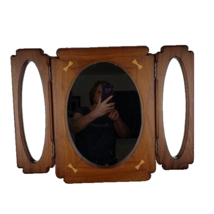 Wooden Triple Decorative Mirror with Inlays Heavyweight Home Decor - £41.78 GBP