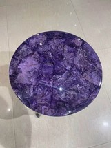 12&quot; Round Amethyst Side Table Top Crystal Stone Modern Arts Bedroom Furniture - £205.72 GBP