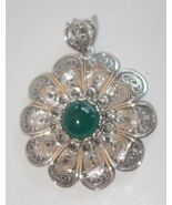 Turkish DGS 925 Sterling Silver dark green Large round Pendant new - $58.41