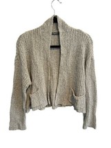 HABITAT Womens Cardigan Sweater Beige Open Front Cropped Ribbed Sz L - £19.17 GBP