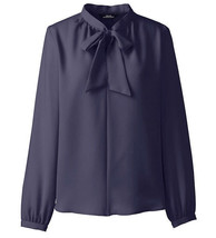 Lands’ End Women&#39;s Polyester Crepe Tie Neck Bow Popover Blouse Size 18 NEW NWT - £18.67 GBP