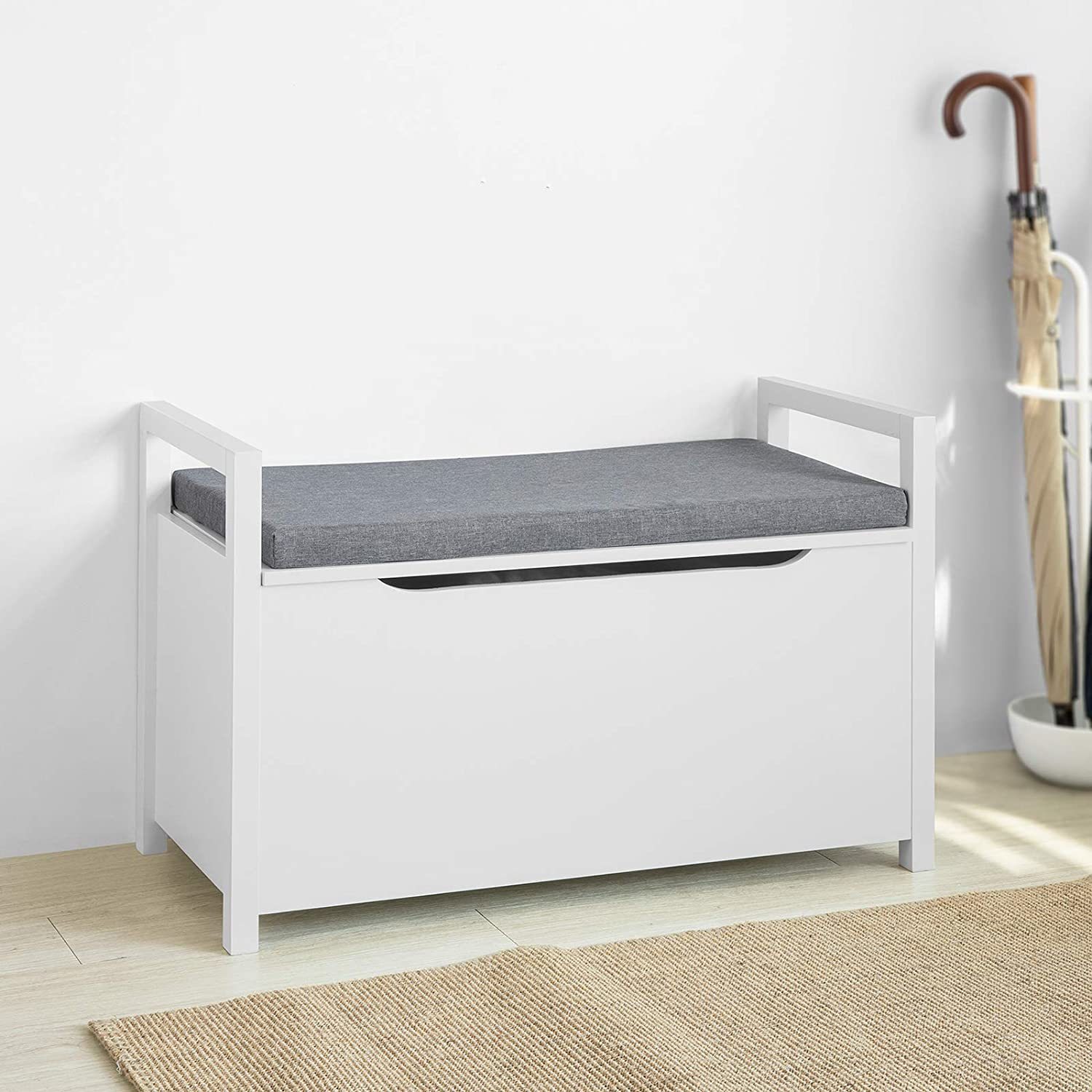 Storage Shoe Bench By Haotian Fsr76-W With Lift-Up Top And Padded Seat Cushion. - $128.99