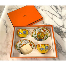 Hermes La Siesta Tea Cup and Saucer 2 set yellow porcelain dinnerware co... - £530.35 GBP