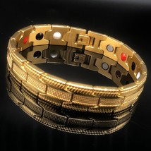 Luxury Gold Plated Stainless Steel Magnetic Bracelet for Men 4 In 1 Elements Str - £16.52 GBP