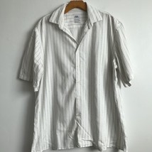 Zara Camp Shirt L White Stripe Relax Fit Button Down Short Sleeve Collar - £19.57 GBP