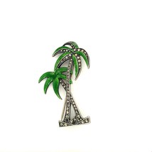 Vintage Sterling Sign Uncas Made in USA Green Enamel Marcasite Palm Tree Brooch - £45.66 GBP