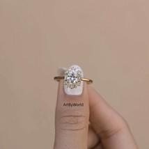 0.75CT Radiant Cut Diamond Halo Ring, Baguette &amp; Round Diamond Engagement Ring - £78.21 GBP