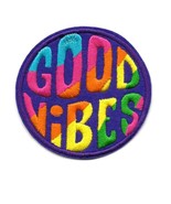 GOOD VIBES IRON ON PATCH 3&quot; Round Colorful Embroidered Applique Purple R... - £3.91 GBP